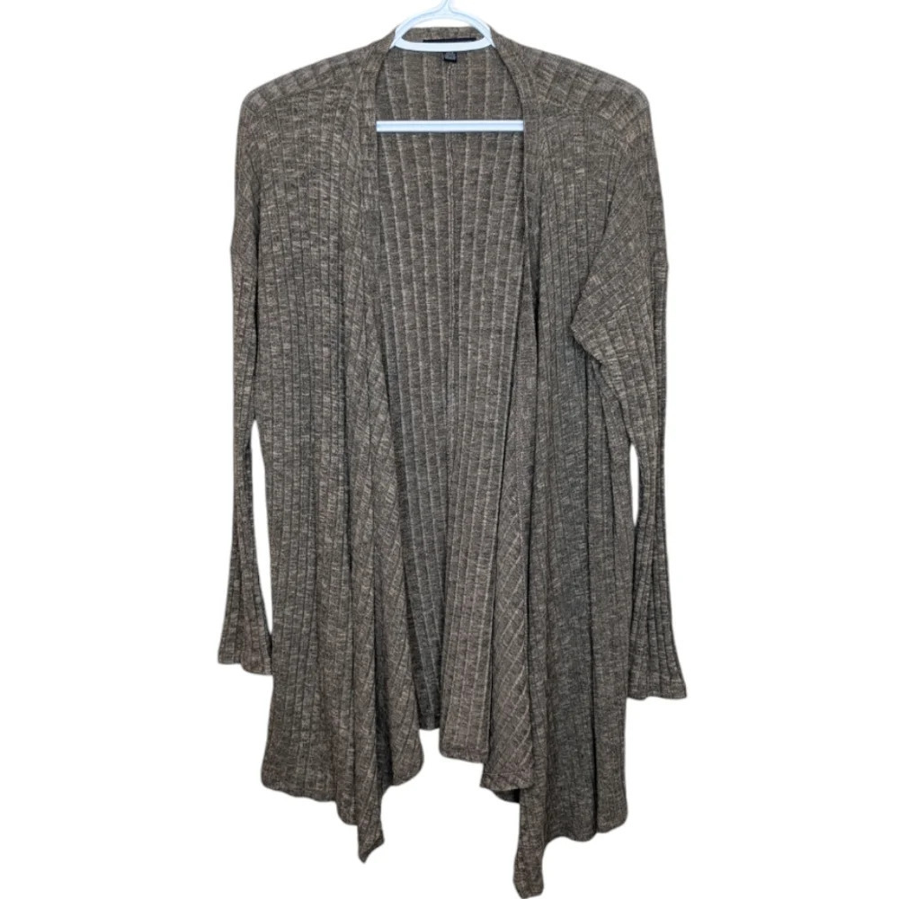 American Eagle High Low Open Front Brown Striped Texture Cardigan Woman Medium